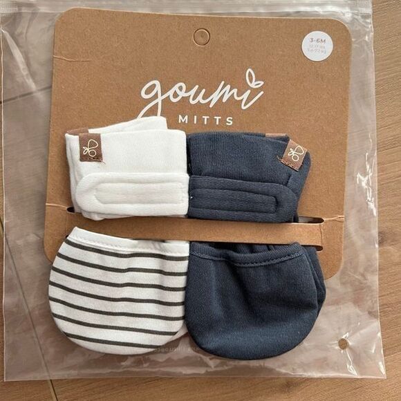 NWT Goumi Kids Baby Mitts Set Midnight Stripe Gray SZ 3-6 mo Bamboo Organic - Picture 1 of 2